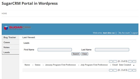 Interface of SugarCRM portal